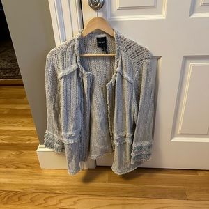 Nic and Zoe open knit blazer with fun and flattering fringe!